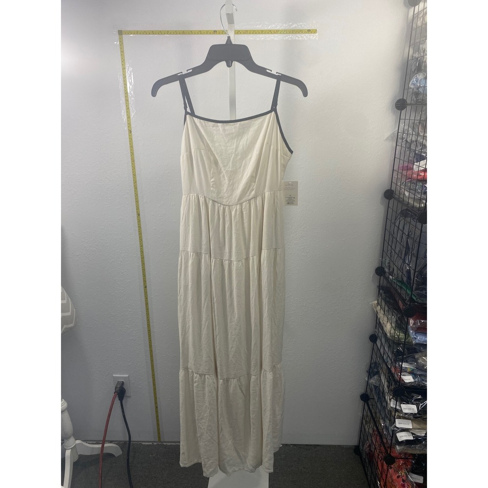 A New Day Cream Black Tiered Maxi Dress Small NWT Sleeveless Contrast Trim